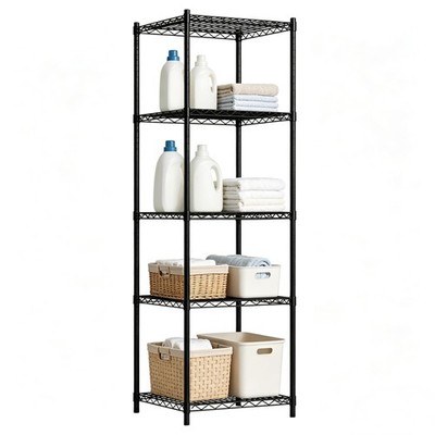Wire Storage Standing Shelf Rack Tower, Corner Metal Shelving Unit with Adjus...