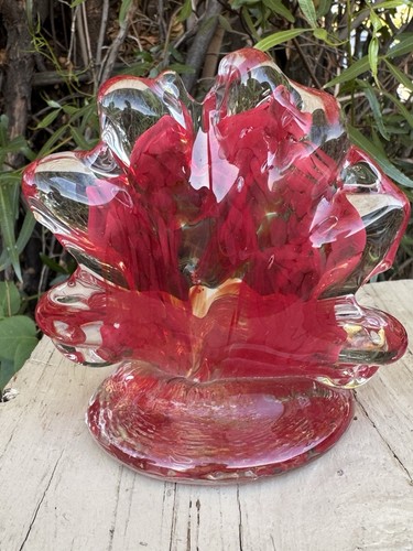 Vtg Hand Blown Art Glass Bookend Paperweight Red Clear Heavy Thick Smooth 6”H - Picture 7 of 13