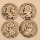 Lot of 4 Silver Washington Quarters: 1951, 1952D, 1953D, 1954 – 90% Silver!