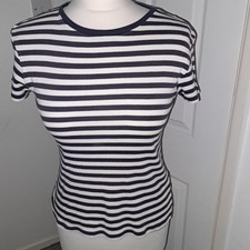 1 MARKS AND SPENCER granatowo-biały t-shirt w paski top, rozmiar 8
