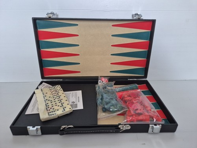 #ad Bunnings Backgammon Draughts Dominos Chess Cards Game Set Vinyl Case New AU $69.98