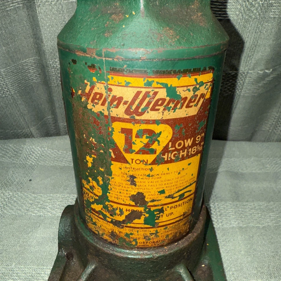 Красивая антикварная крышка гидравлического домкрата для бутылок Hein Werner 12 ТОНН сделано в США H-W - Изображение 3 из 4