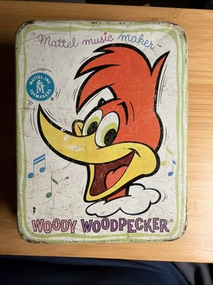 Vintage 1963 Mattel Music Maker Woody Woodpecker Tin Litho Crank Toy