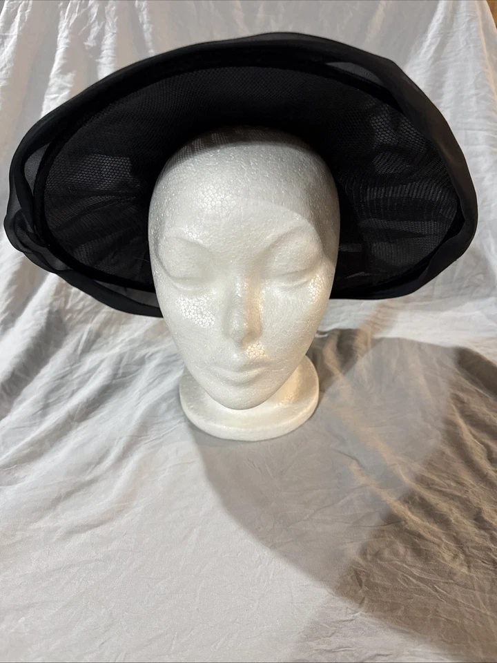 Sombrero gorro vintage negro de terciopelo/terciopelo ala ancha Foto 2 de 4