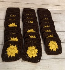 Granny square Lot -30- Handmade Crochet Flower Squares Brown/yellow