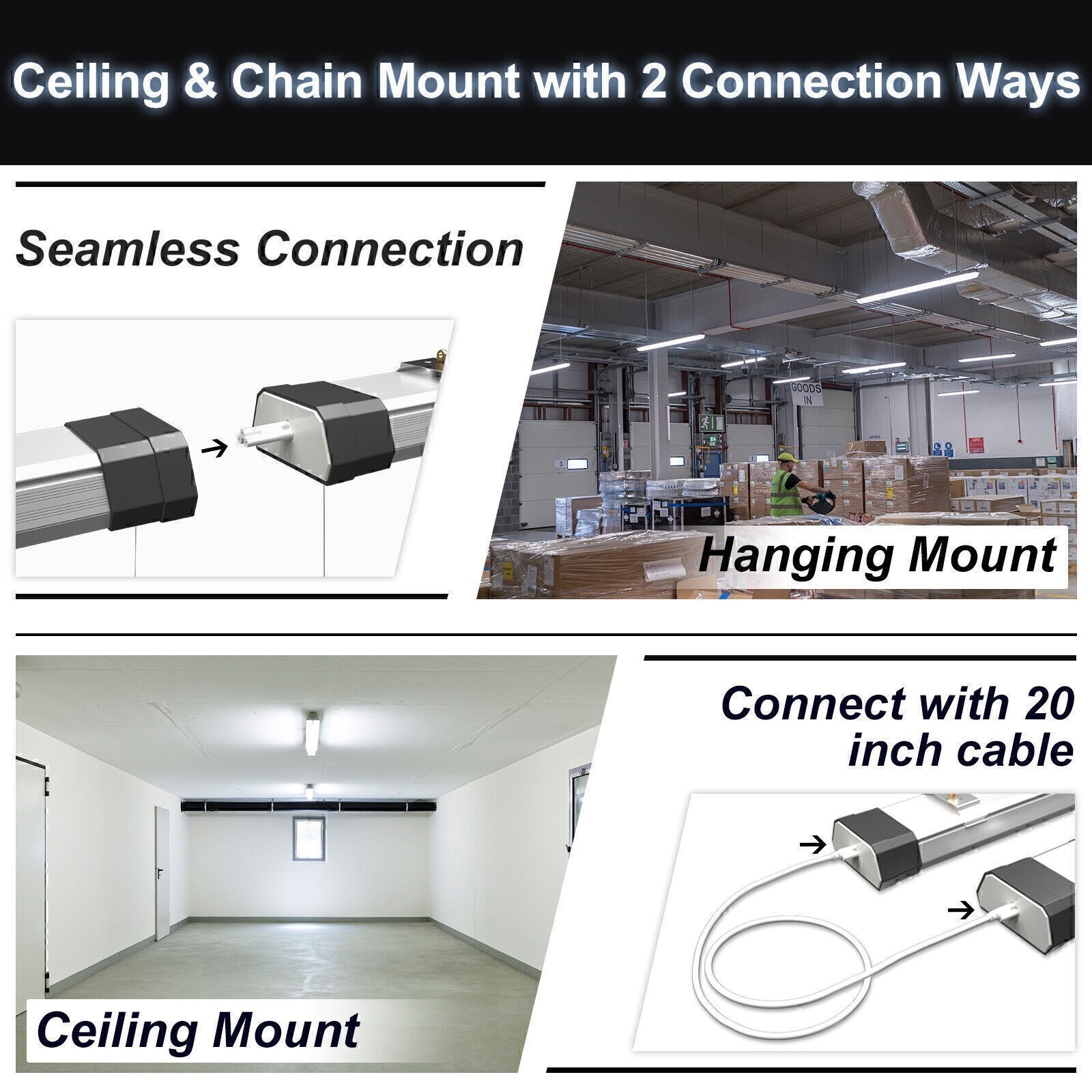 100 Watt LED Shop Light Linkable Commercial Warehouse Work Shop Gym Ceiling Lamp
