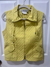 Carlisle Women's Vest Sz 4 QuiltedChartreuse Yellow Pockets Full Zip Funnel Neck