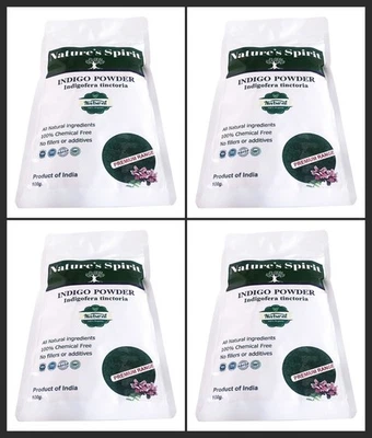 NATURE'S SPIRIT Organic Indigo Powder - 400g (4 x100g) Natural Black Hair Dye- Indigo Tincatoria