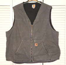 Vintage Gray Carhartt duck canvas vest Mens 2XL Tall V26 GVL sherpa lined