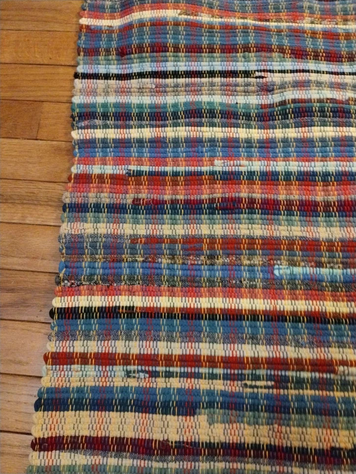 27 x 57 дюймов винтажный тряпичный ковер ручной работы деревенский фермерский домик усадьба с бахромой  - Изображение 3 из 4