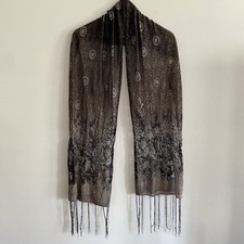 Silver Lace Floral Scarf Metallic Fringe Fairy Elegant Wrap