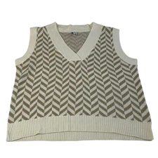 Cozy Co. Chevron Knit Sweater Vest M/L Beige Cream Preppy Academia Y2K