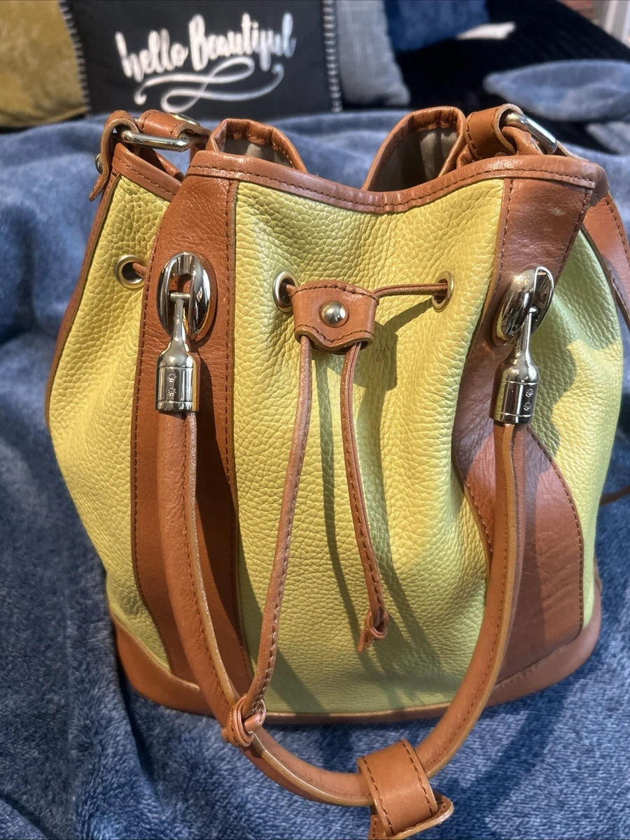 Valentina Womens Yellow Brown Leather Adjustable Strap Zipper Bucket Handbag Valentina | Bags | Valentina Womens Yellow Brown Leather  main image 2
