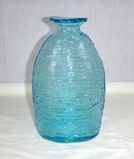 2003 Blenko Glass Ice Blue Strata Vase #2135L 9" H Etched Signature & Date