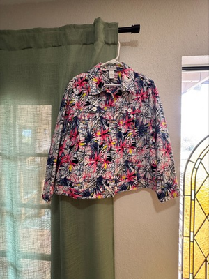 #ad Draper#x27;s amp; Damon#x27;s 2X Floral Print Jacket Cotton Blend Button Front Plus Size $17.00