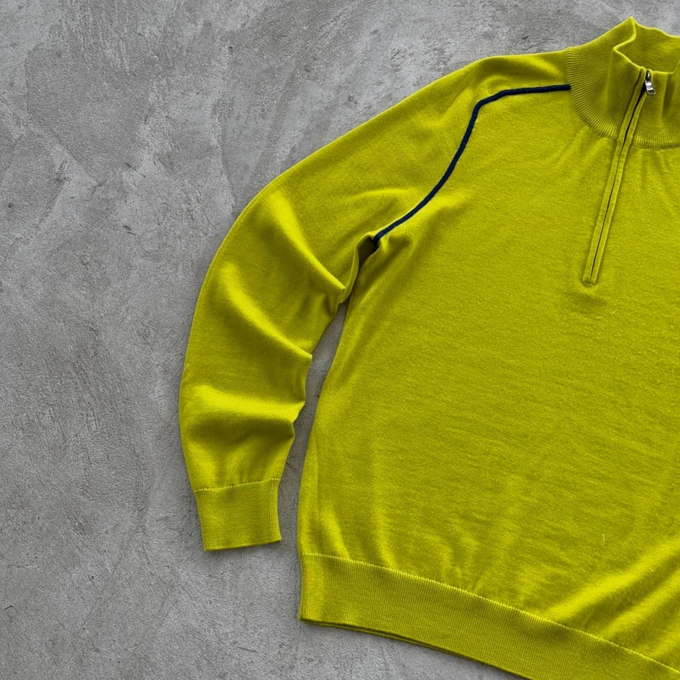 Vintage 90s Hugo Boss Wool 1/4 Zip Sweater Size M Green - Image 3 of 4