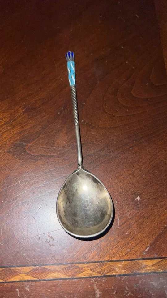 Cuchara Cloisonne Imperial Rusa 84 Zolotniki 87,5 % Plata Vasily Agafonov Foto 4 de 4