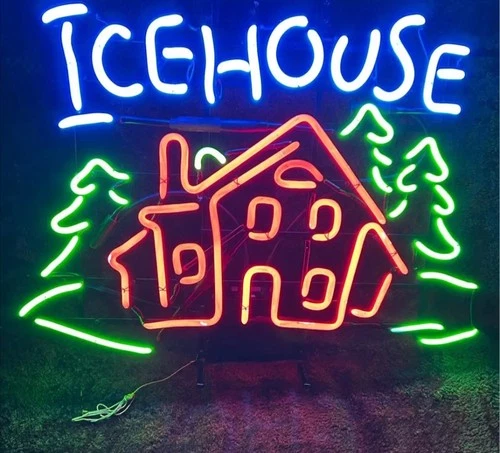 Vintage Ice House Cabin Neon SignFeatures blue, red, green colors, pull chain