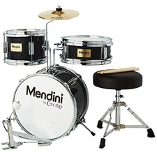 Mendini By Cecilio Junior Kit w/ 4 Drums, Sticks & Throne - Metallic Black