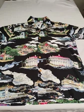 Paradise Found Shirt Blue Hawaiian Catalina Island Museum Print Medium Pre Owned