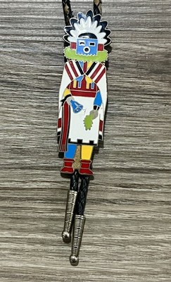 Vintage 1975 Zuni Style Kachina Bolo Tie Braided Leather Cord Tucson Arizona WSA