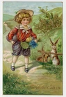 Litho Postcard Jack with Easter Eggs Botanizing Drum Bunnies Easter Strong Gold Embossed