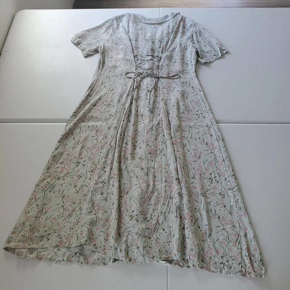 Vestido de hadas caprichoso Cottagecore años 90 y2K para mujer 14 verde floral botón corsé midi Foto 4 de 4