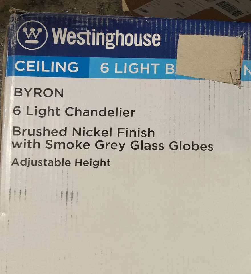 Lámpara de araña Westinghouse Bryon 6 luces de níquel cepillado vidrio gris humo 6325300 Foto 2 de 3