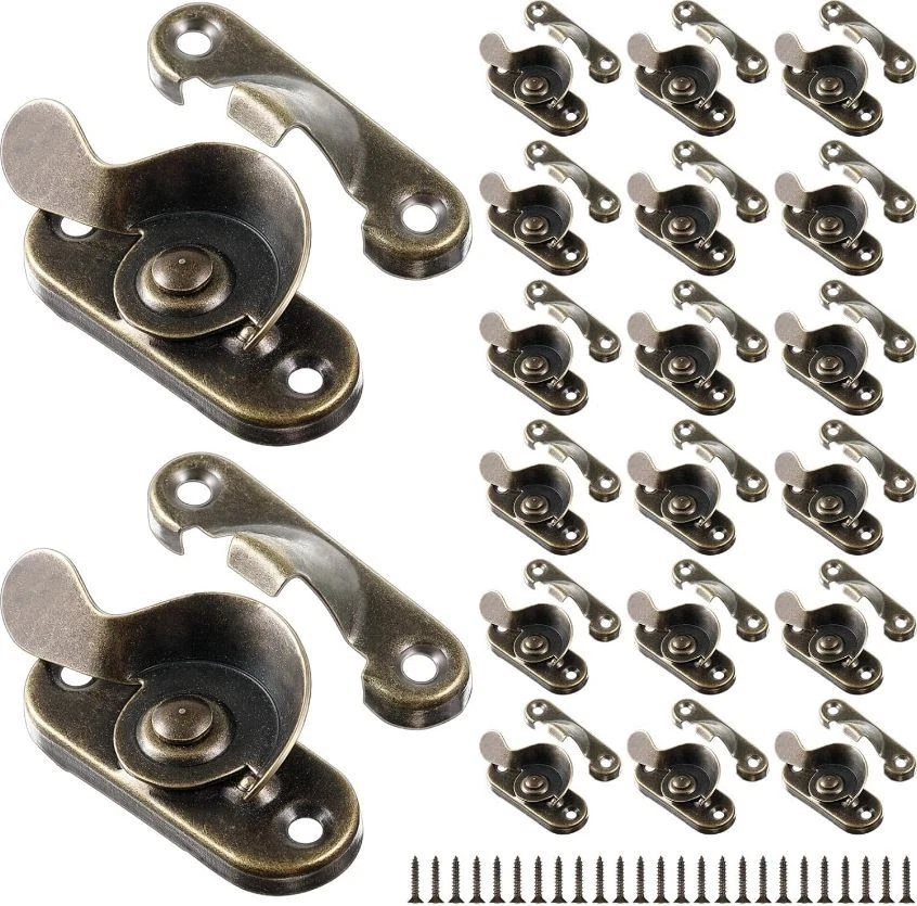 20 Pack Steel Window Sash Lock Antique Brass Replacement for Single Double Hung - Image 2 of 4