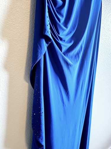 Nine West Full Length Gown Maxi Dress Formal Draped Rhinestone Edge-Blue Size 10 - Picture 2 of 11