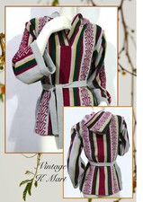 Vintage 70s K Mart Bell Sleeve Belted Boho Hippy Hoody Sweater Striped S