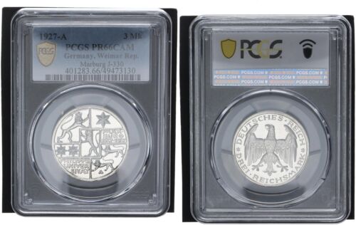 Weimar Republic 3 Mark 1927 A University Marburg J-330 PR66CAM Proof 114020