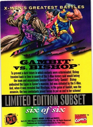 1994 Fleer Ultra X-Men Greatest Battles #6 Gambit vs. Bishop - Bild 2 von 2