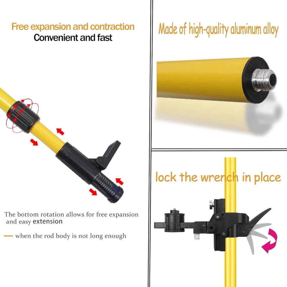 Laser Level Pole with Tripod, 13.8 Ft./4.2M Telescoping Pole&3.9 foot/1.2M