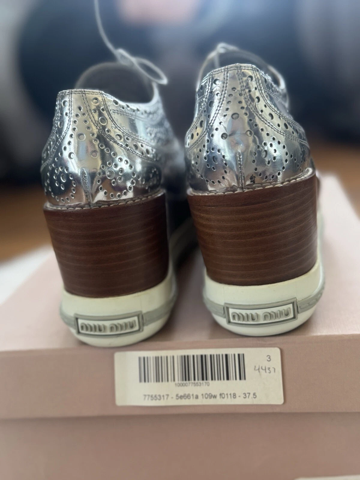 MIU MIU rare scarpe stringate argento pelle plateau 37 5