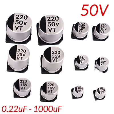 SMD Aluminium Electrolytic Capacitors 50V 0.1uF to 220uF Surface mount SMT