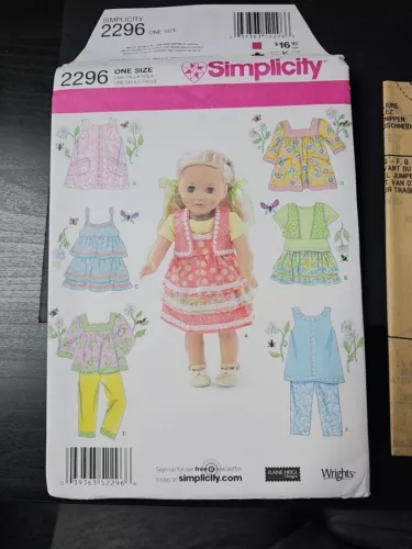 3 Simplicity 18" doll clothes patterns Fits American Girl Doll - 3936 /2296/1928