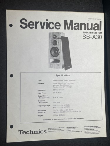 Technics SB-A30 Service Manual Speaker System Photocopy