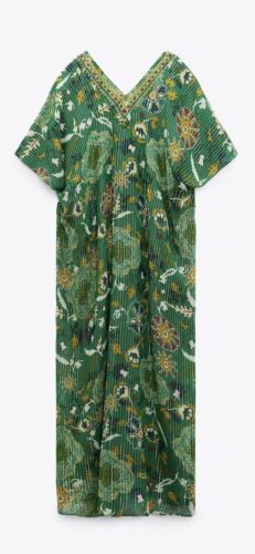 ZARA GREEN MIDI SHINY PRINTED KAFTAN SIZE XS UK 6/8 6895/060 BNWT - Picture 4 of 7