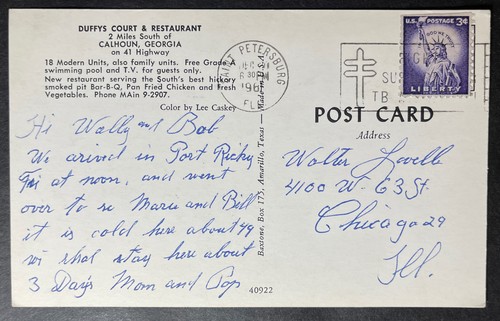 Duffys Court & Restaurant South of Calhoun Georgia chrome 1961 St Petersburg FL - Picture 2 of 2