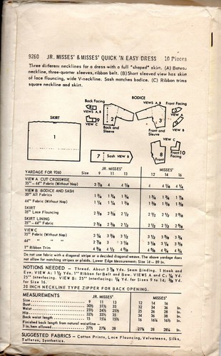50s Butterick Sewing Pattern 9260 Misses' Quick 'N Easy Dress Size 12 Bust 32 - Picture 2 of 2