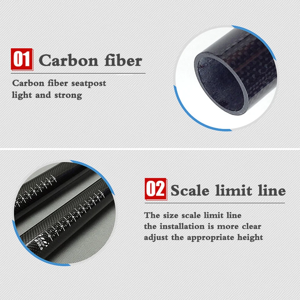 Carbon Fiber Seatpost 27.2/30.8/31.6mm MTB Road Bike Seat Tube Seat Post Clamp - Image 3 of 4