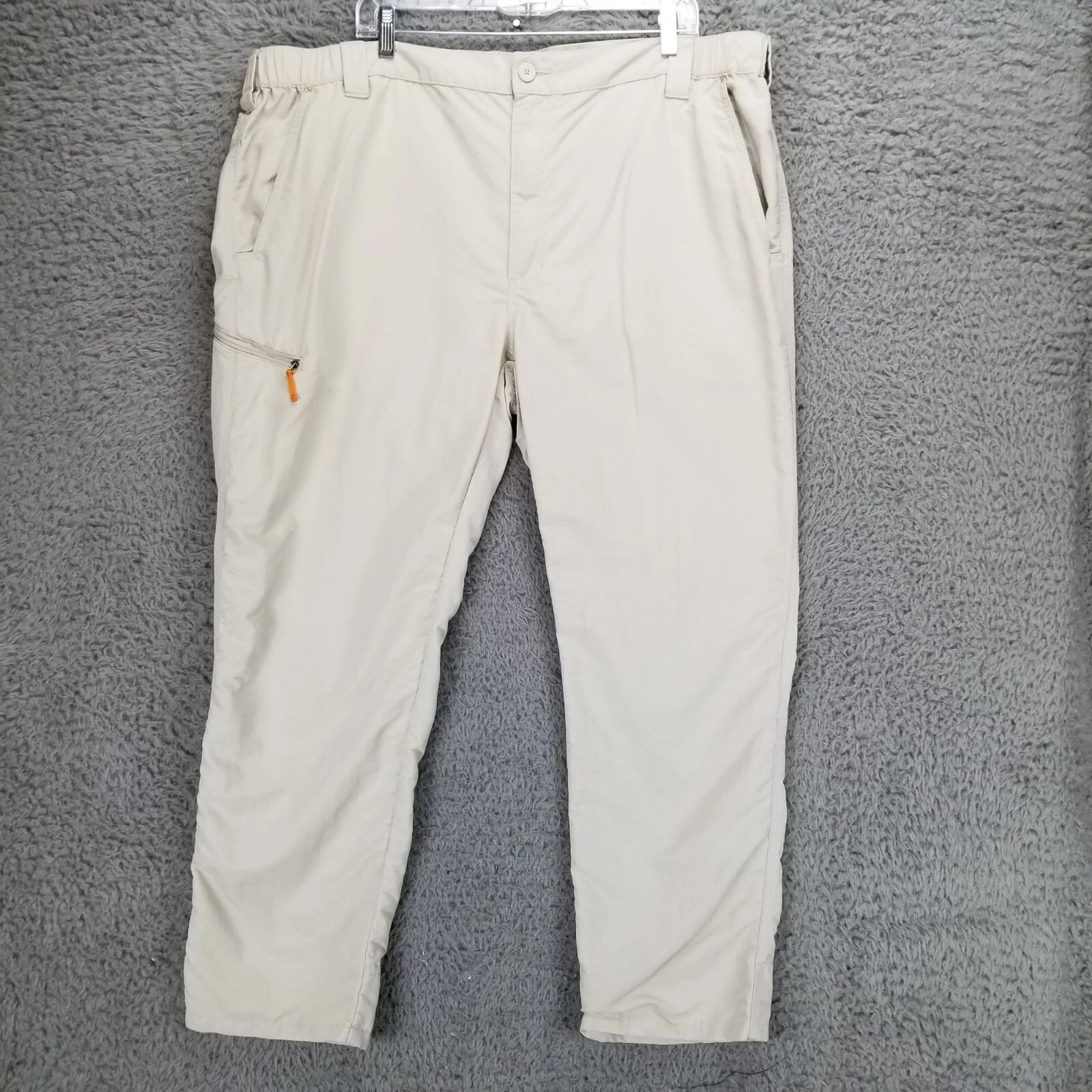 Orvis Pants Mens XXL Beige Nylon High Rise Zip Cargo Pocket Fishing