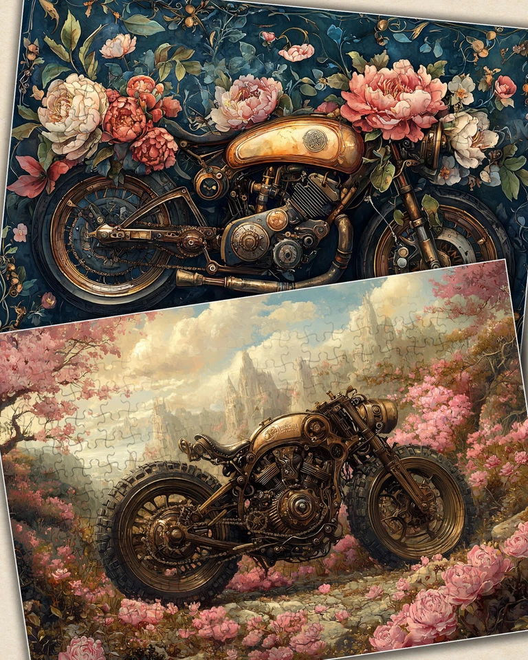 2 x JIGSAW PUZZLES 300pc ~ Floral Metal Machines - ornate motorcycles FG2075 - Image 4 of 4