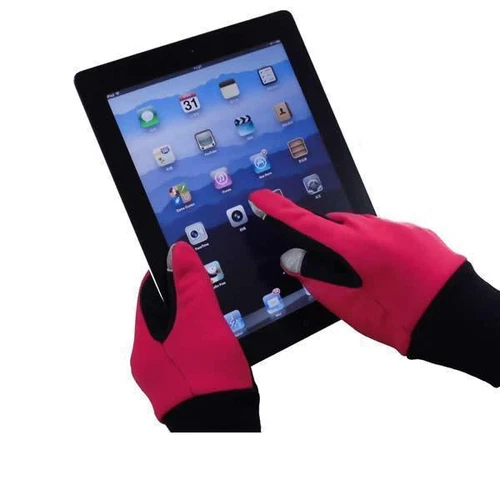 Red & Black Touch Screen Gloves Size Small with Gold Thumb and Finger Tip