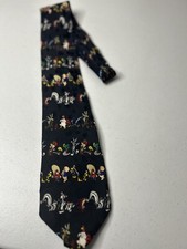 Vtg 1994 Looney Tunes Mania Neck Tie Black Bugs Bunny Taz 90s 100 Silk