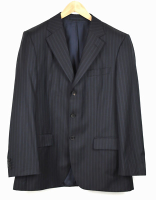 HUGO BOSS Poryman Tower Super 150 Blazer Herren EU 50 Wolle Nadelstreifen Blau