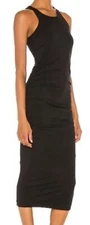 NWOT Michael Stars Racerback Ruched Midi Dress in Black Sheath Bodycon sz S
