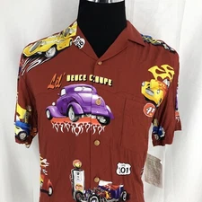 Vintage Paradise Found Classic Cars Dream Hot Rods Hawaiian Shirt Small USA NOS