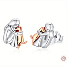 925 Sterling Silver Stud Earrings Cute Golden Dog Silvery Girls Fashion Gift New